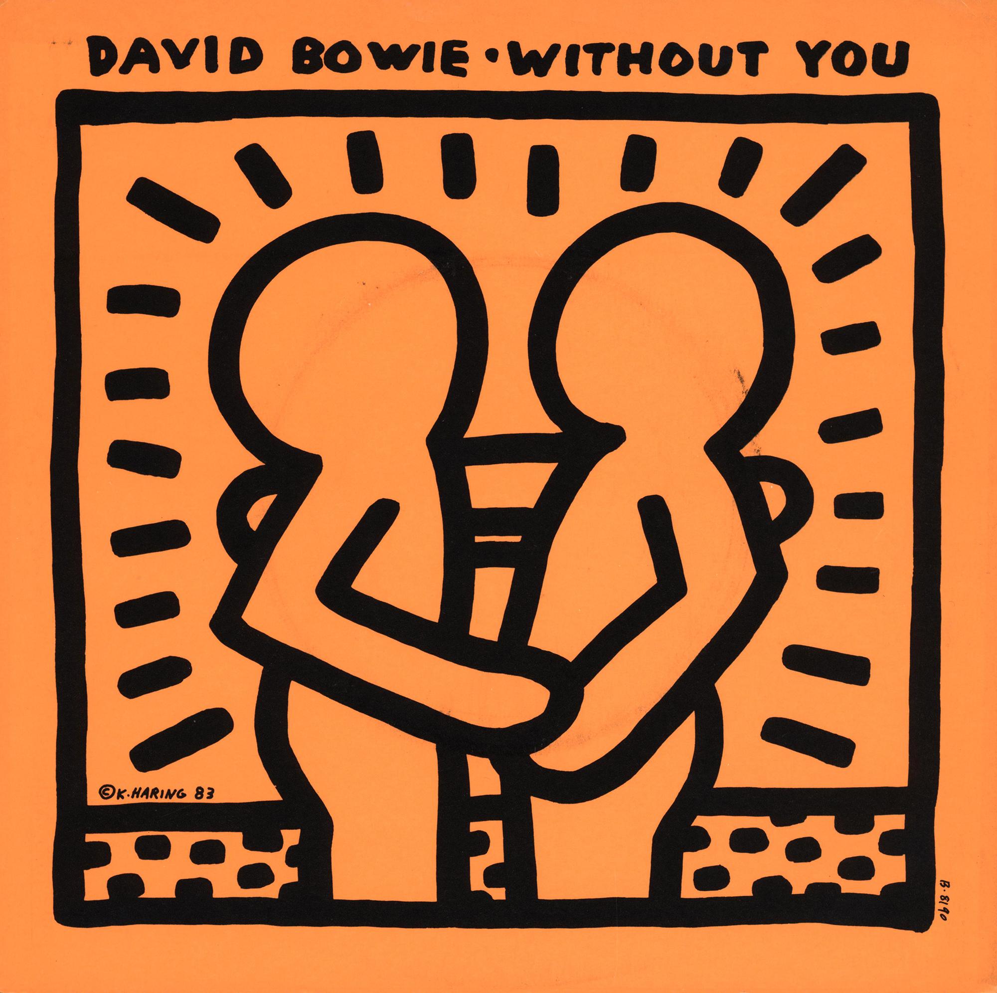 1980s Keith Haring Record Art:
David BOWIE "Without You" A Rare Highly Sought After Vinyl Art Cover featuring original cover artwork by Keith Haring.

Year: 1983.

Medium: Off-Set Lithograph.

Dimensions: 7 x 7 inches.

Cover: Light ring wear; good