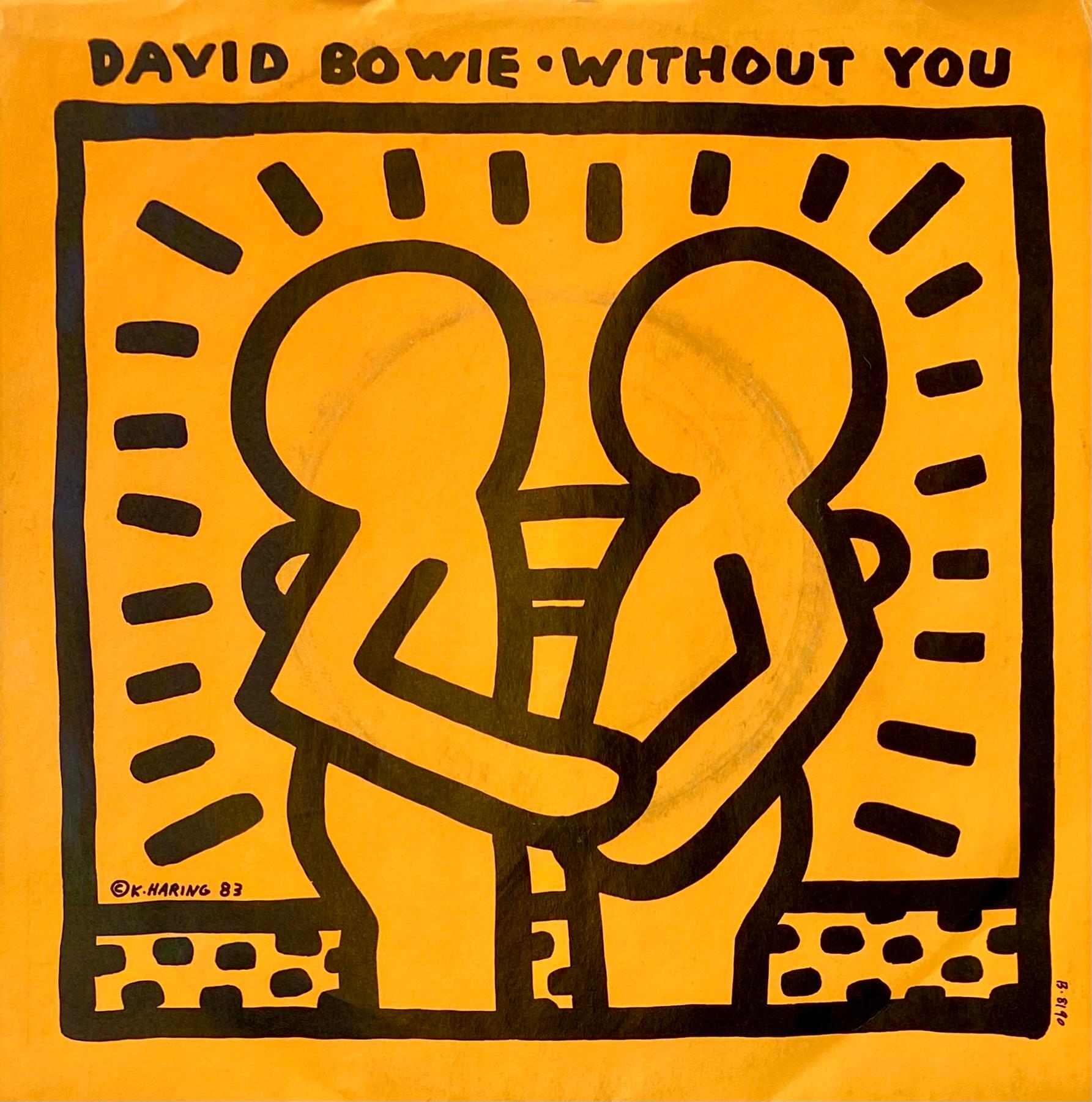 1980s Keith Haring Record Art:
David BOWIE "Without You" A Rare Highly Sought After Vinyl Art Cover featuring original cover artwork by Keith Haring.

Year: 1983.

Medium: Off-Set Lithograph.

Dimensions: 7 x 7inches; 
Minor to medium level ring