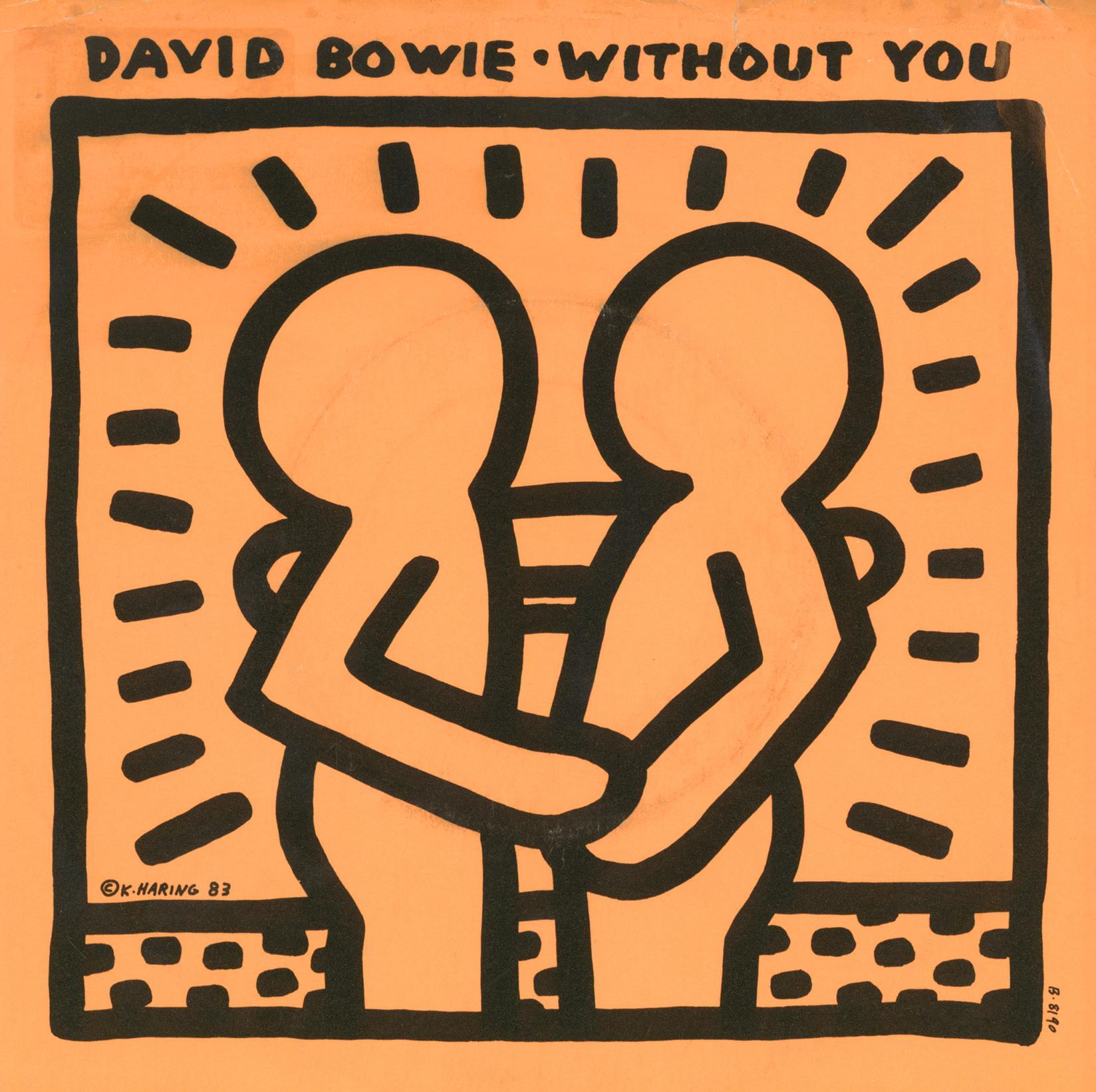 1980s Keith Haring Record Art:
David BOWIE "Without You" A Rare Highly Sought After Vinyl Art Cover featuring original cover artwork by Keith Haring.

Year: 1983.

Medium: Off-Set Lithograph.

Dimensions: 7 x 7inches; 
Scattered ring & surface wear