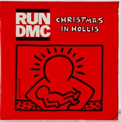 Rare Original Keith Haring Vinyl Record Art (Run Dmc Christmas)