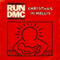 Retro Rare Original Keith Haring Vinyl Record Art (Run Dmc Christmas) 