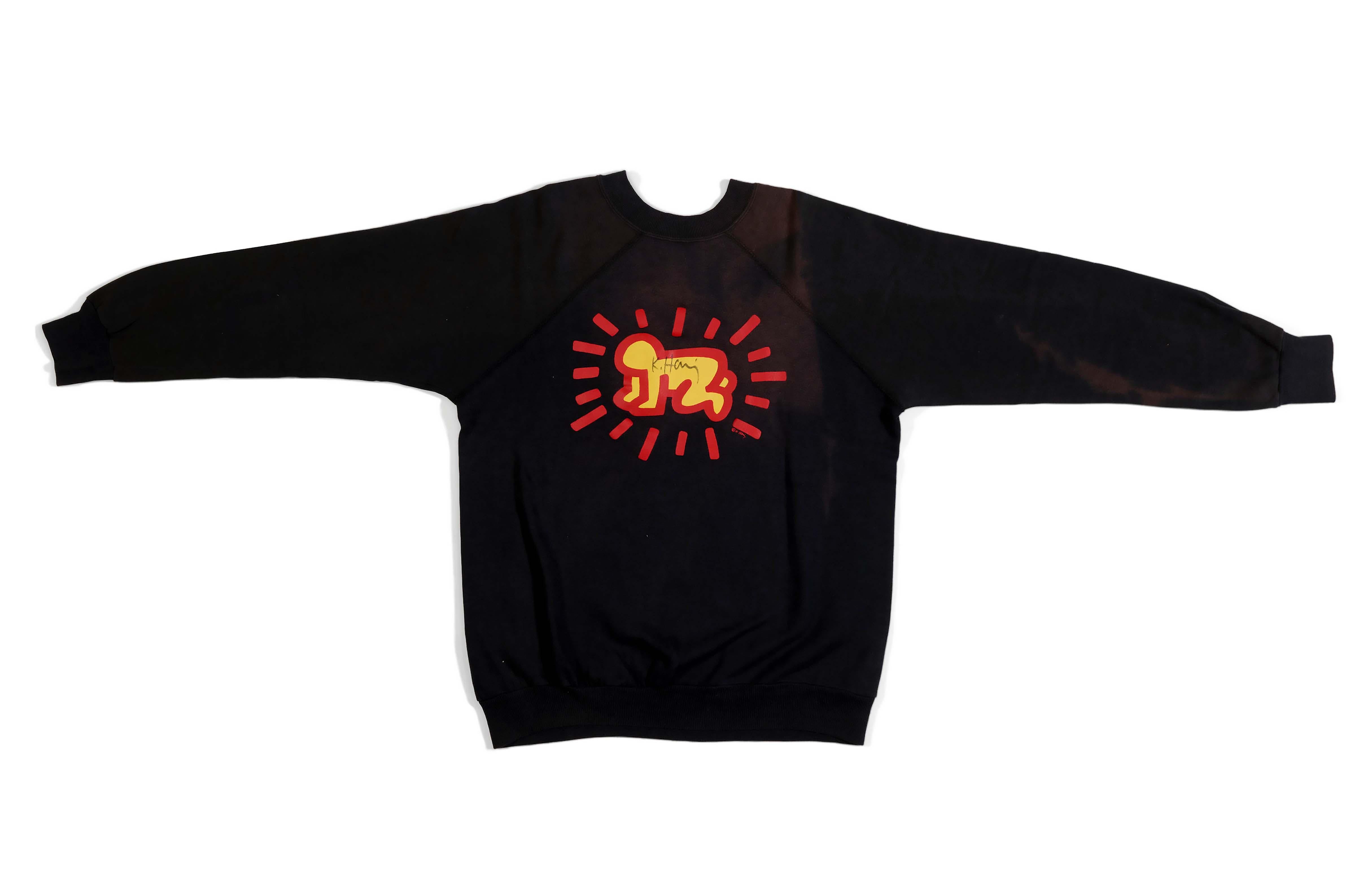 Rare hand-signed Keith Haring Pop Shop sweatshirt circa 1986: 

A much historical hand-signed 1980s Keith Haring Pop Shop collectible produced during the early days of the famed Haring Pop Shop. The sweatshirt features Haring's Radiant Baby &
