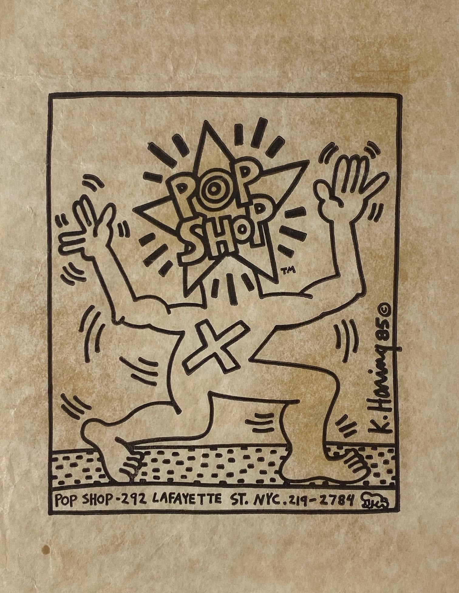 Keith Haring Original New York City Pop Shop Lithograph Bag With Bonus, 1980s For Sale 3