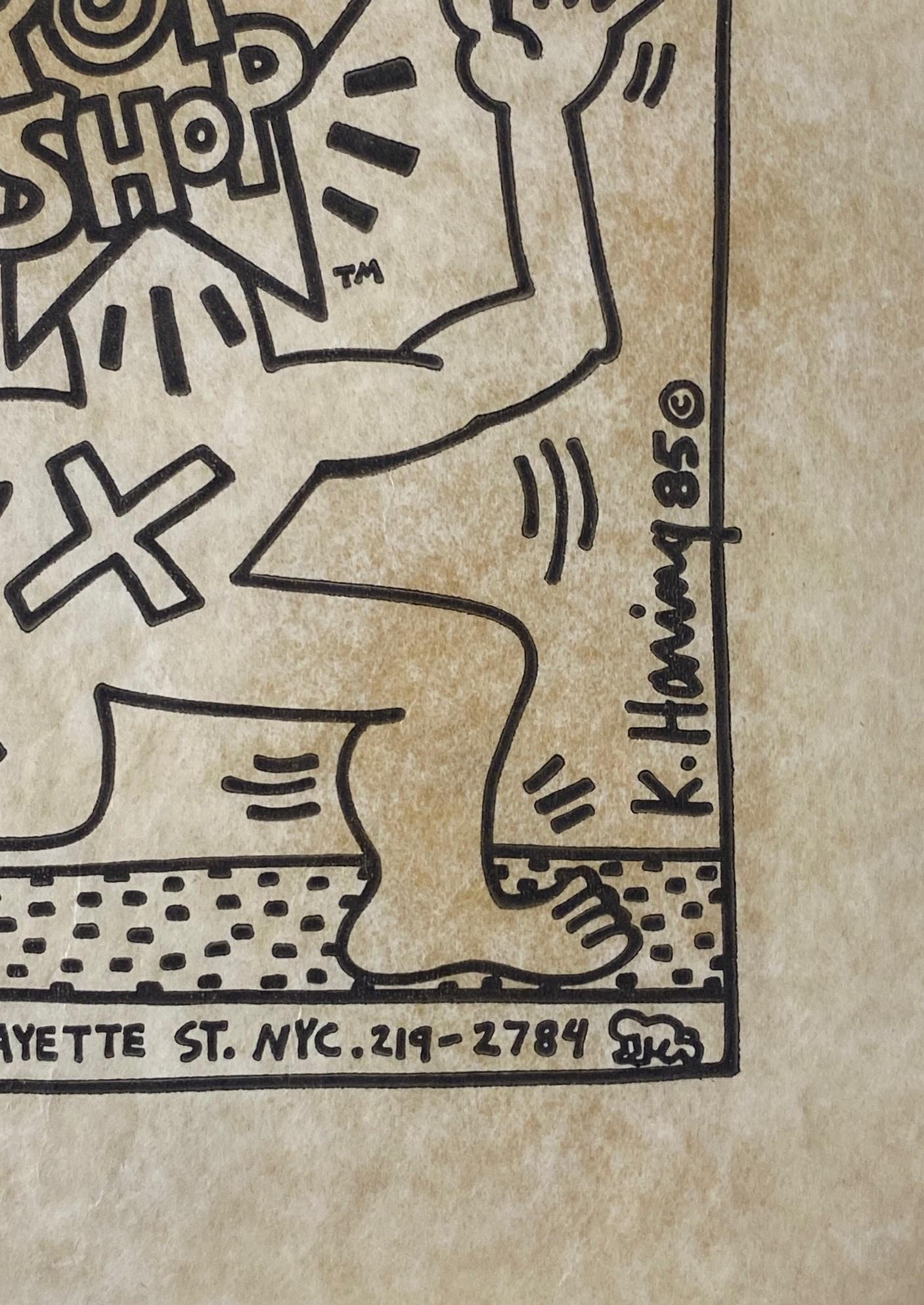 Keith Haring Original New York City Pop Shop Lithograph Bag With Bonus, 1980s For Sale 4