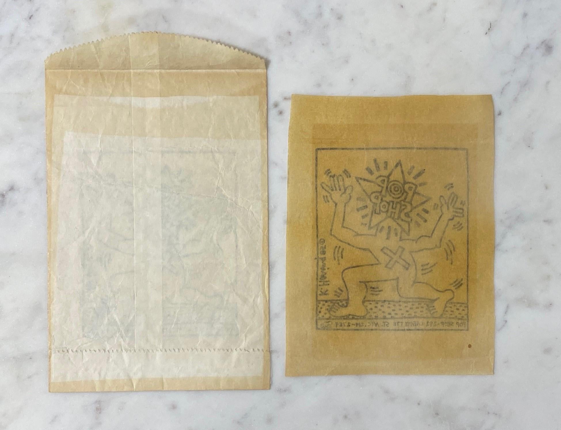Keith Haring Original New York City Pop Shop Lithograph Bag With Bonus, 1980s For Sale 6