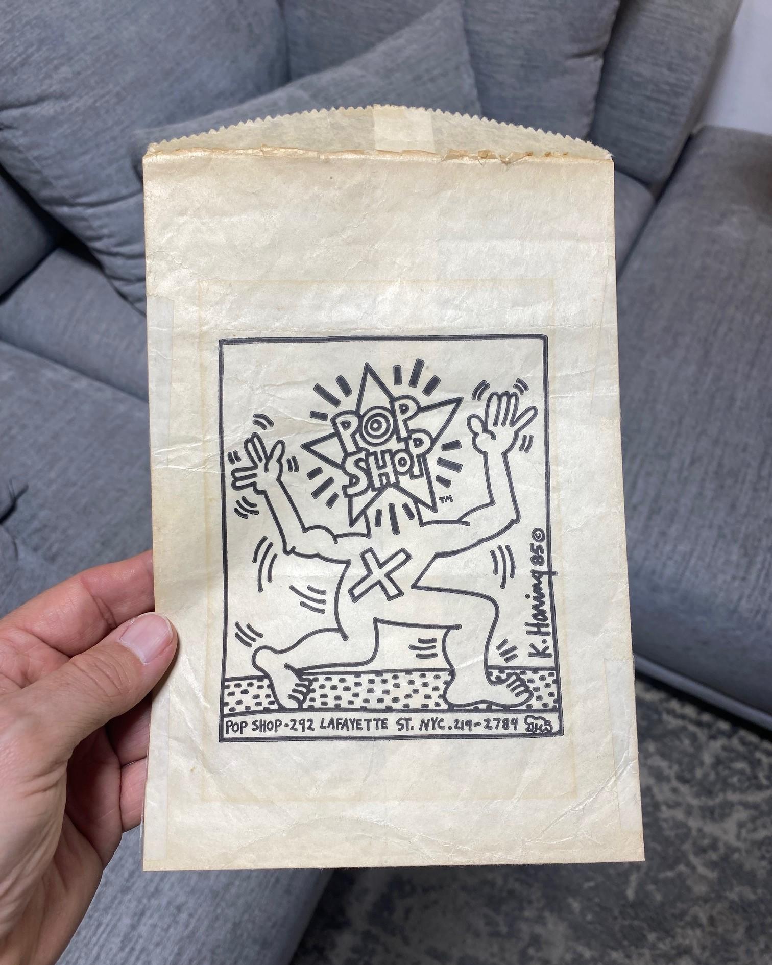 Keith Haring Original New York City Pop Shop Lithograph Bag With Bonus, 1980s For Sale 7
