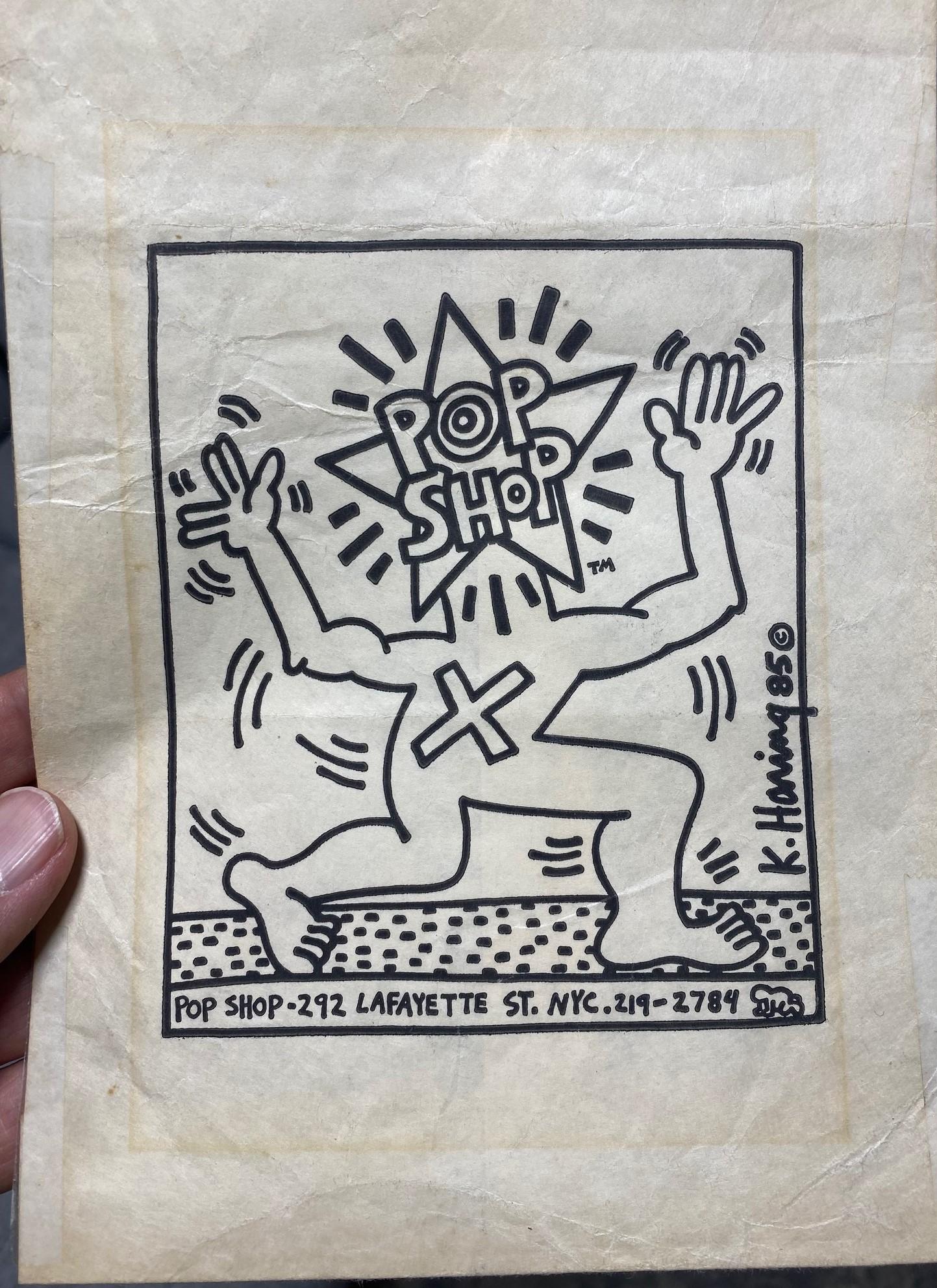 Keith Haring Original New York City Pop Shop Lithograph Bag With Bonus, 1980s For Sale 8