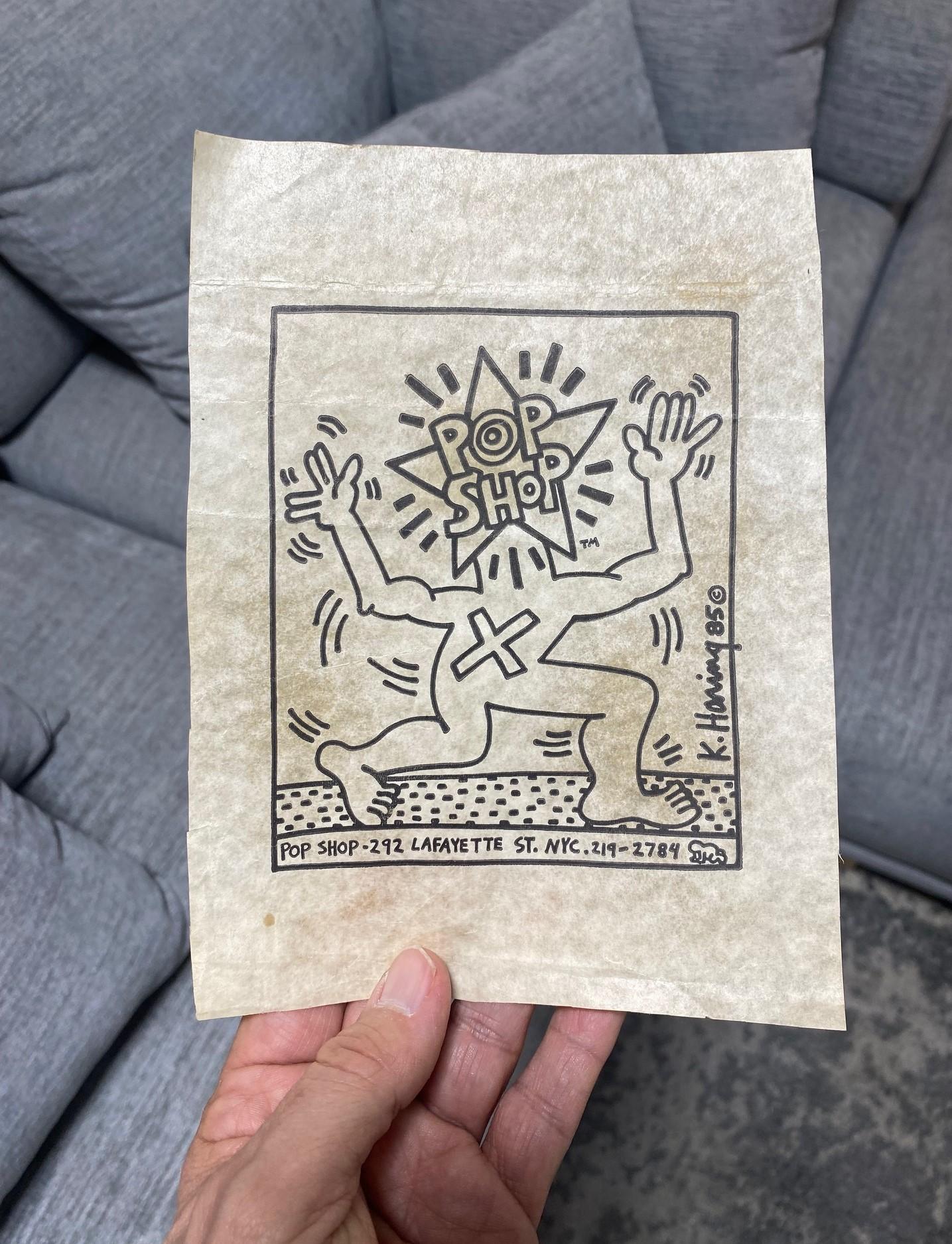 Keith Haring Original New York City Pop Shop Lithograph Bag With Bonus, 1980s For Sale 9