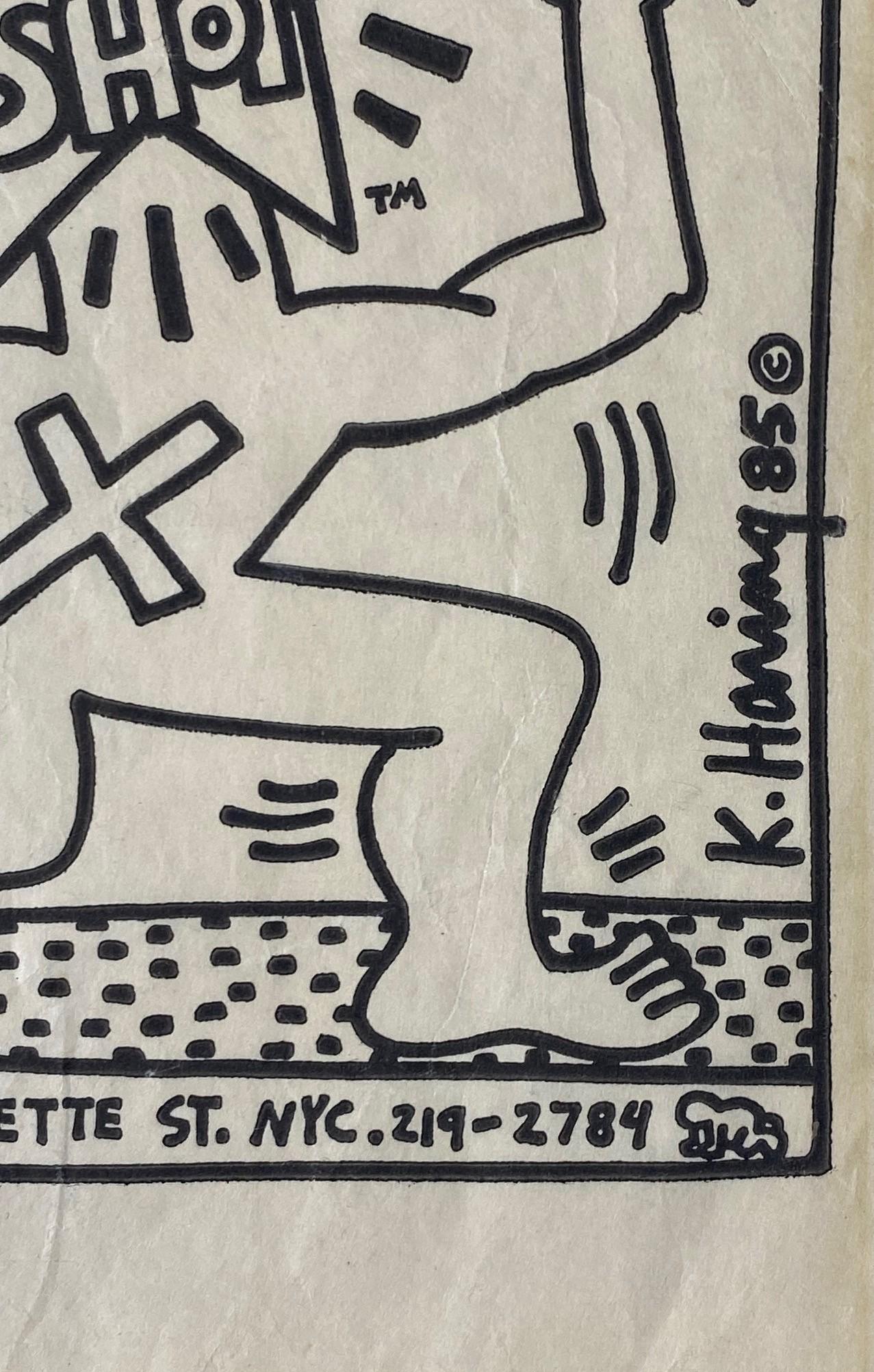 Keith Haring Original New York City Pop Shop Lithograph Bag With Bonus, 1980s In Good Condition For Sale In Studio City, CA