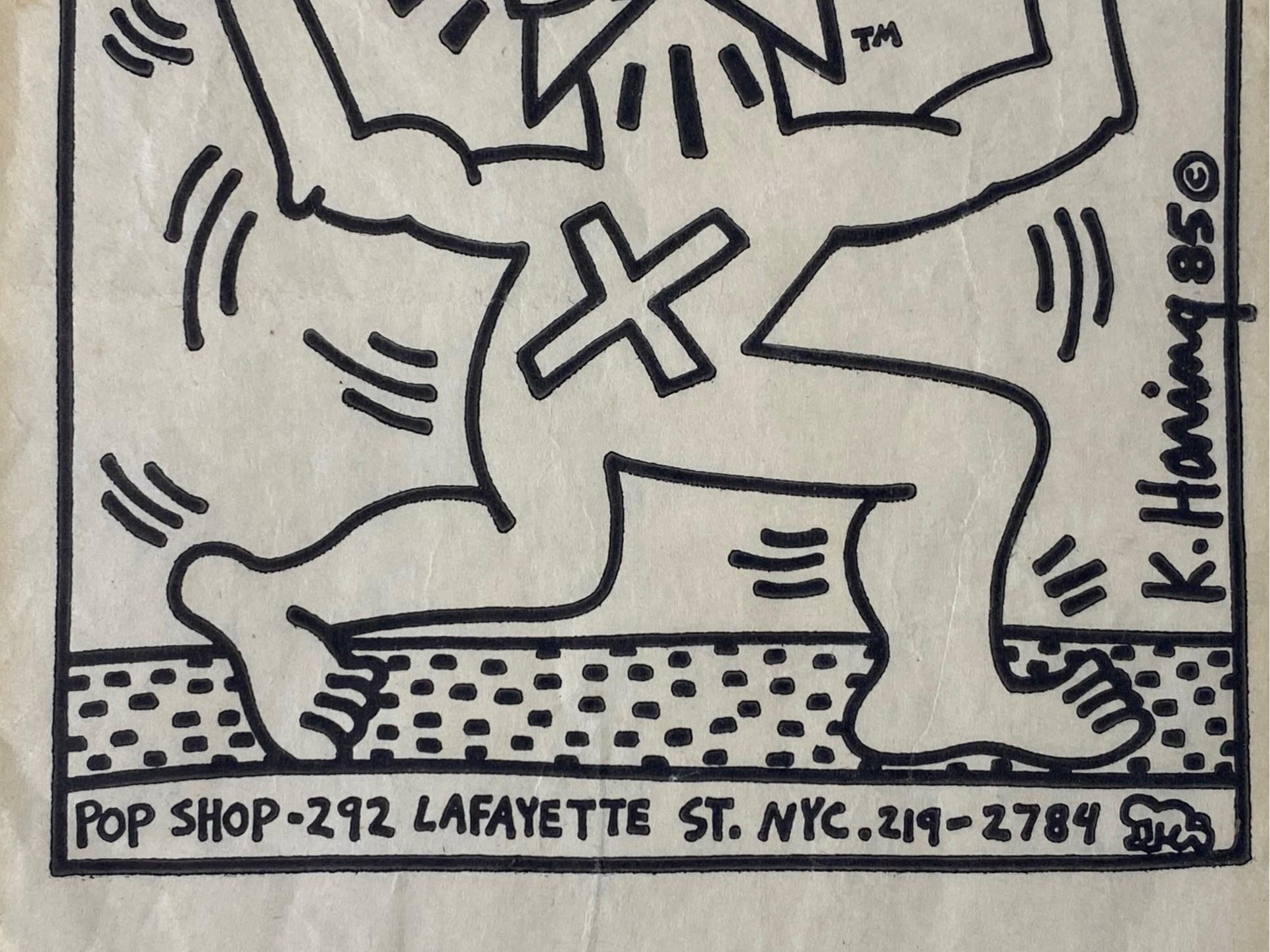 Paper Keith Haring Original New York City Pop Shop Lithograph Bag With Bonus, 1980s For Sale