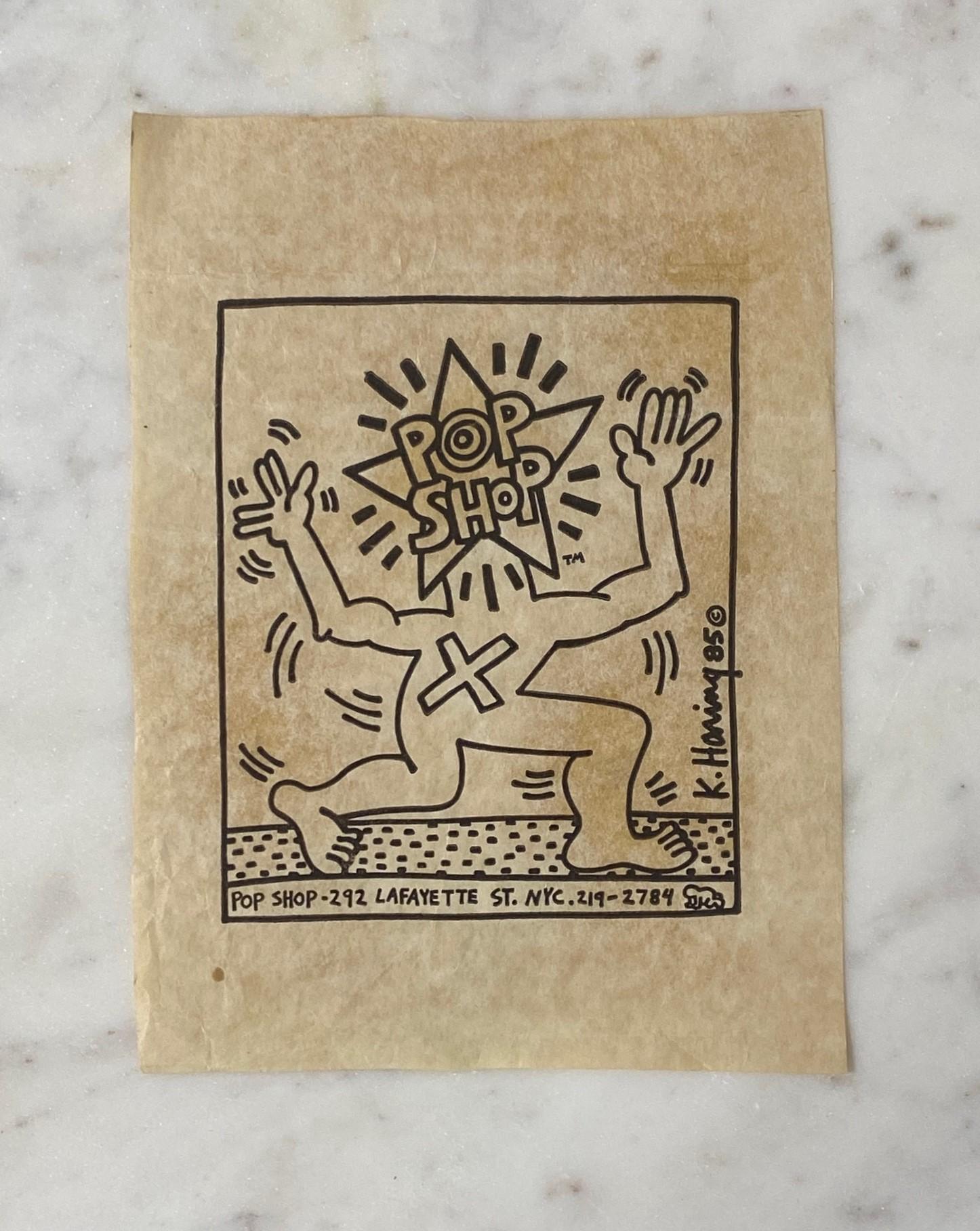 Keith Haring Original New York City Pop Shop Lithograph Bag With Bonus, 1980s For Sale 2