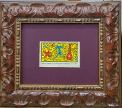 Keith Haring 177. 17. 2 Original Mixed Media Card, Contemporary, 1980s, Framed