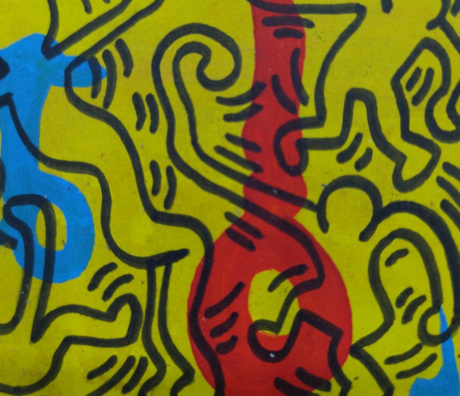 original card. 8.5 x 13.5 cm - Painting by Keith Haring