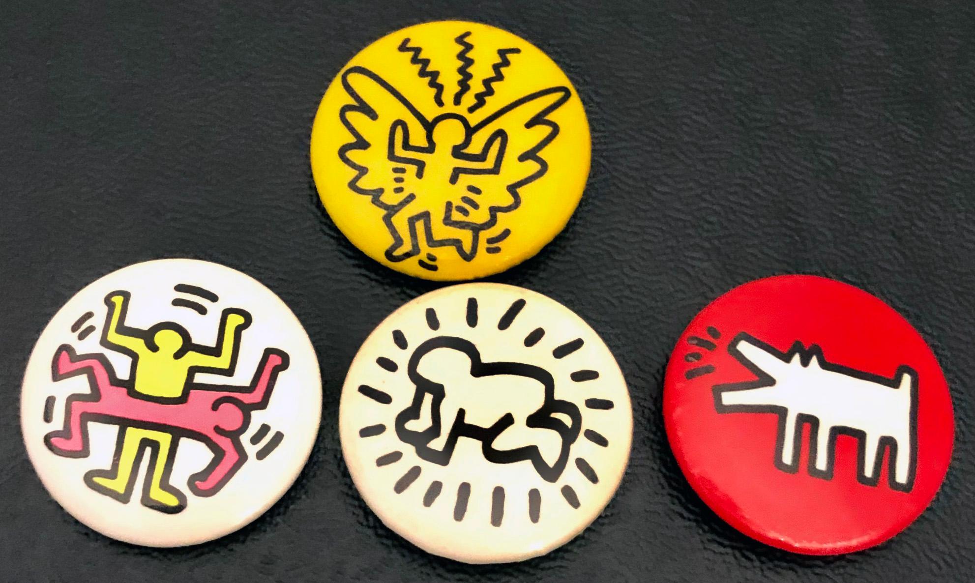 Keith Haring badges #2 32mm metal pin back button badge set of 4 Art lover. 