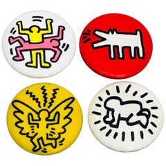 Vintage Keith Haring Pop Shop: Set of 4 Original Pins, circa 1986