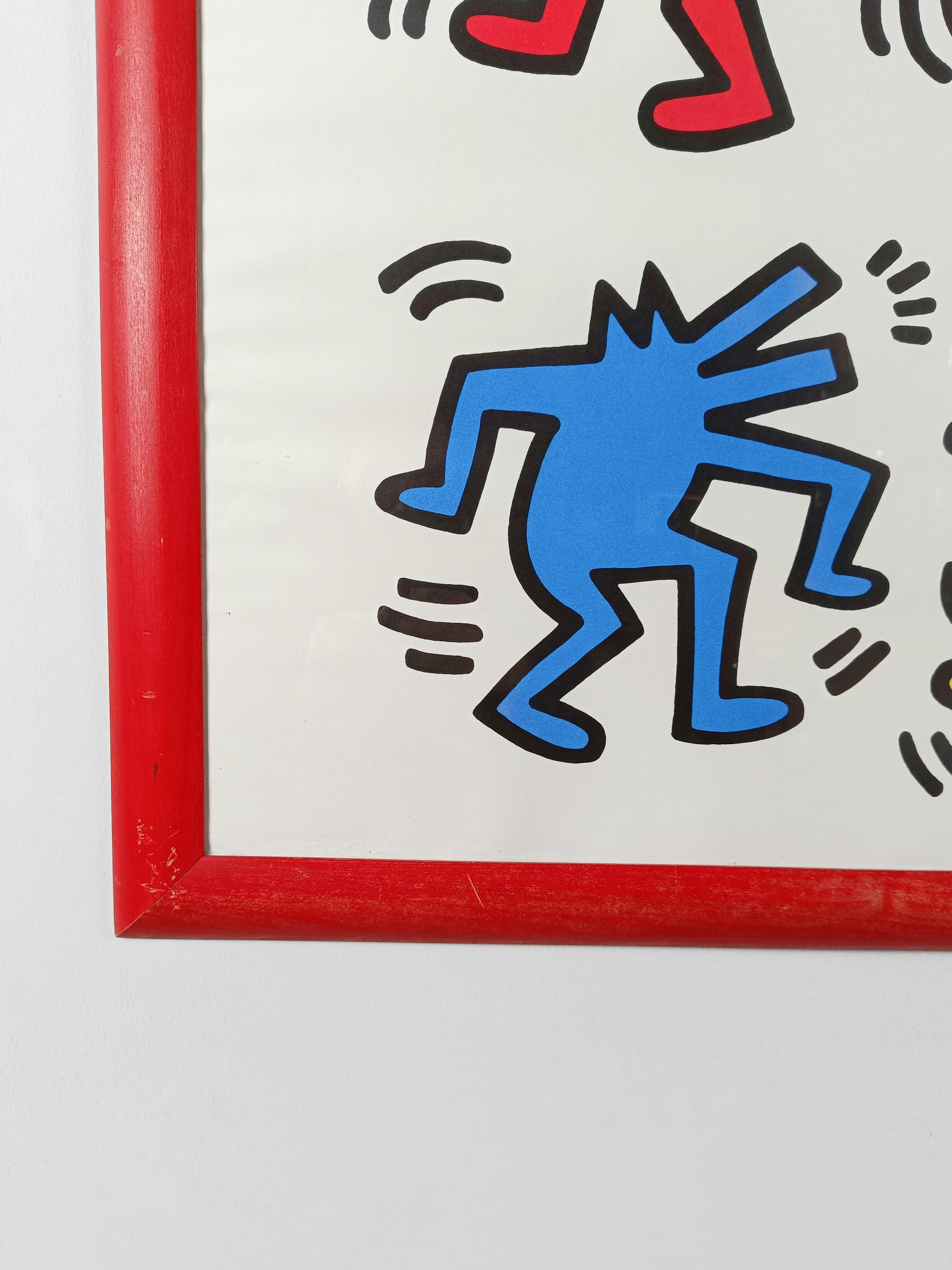 Late 20th Century Keith Haring Poster of Dancing Dogs Printed in France by Nouvelles Imeges S.A.  For Sale
