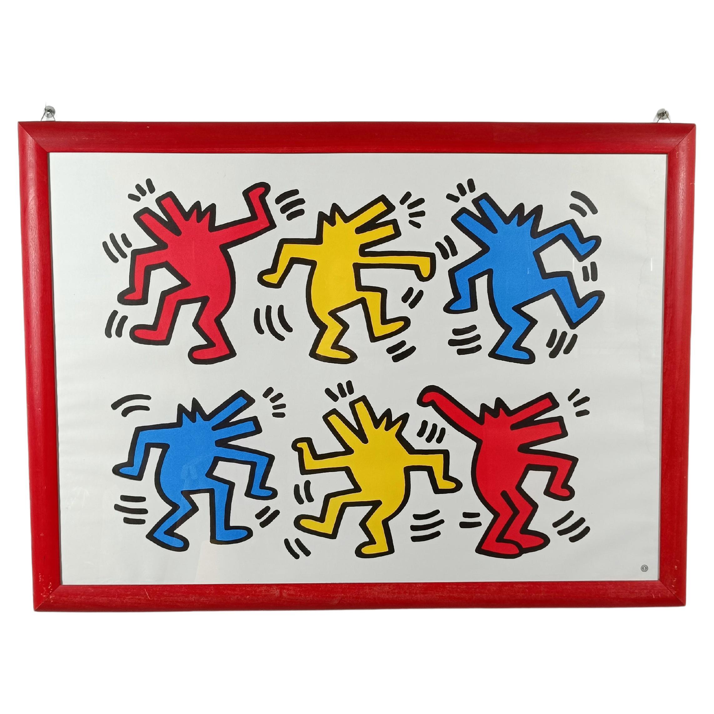 Affiche de Keith Haring représentant des chiens dansant imprimée en France par Nouvelles Imeges S.A.  en vente