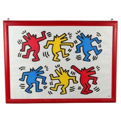 Retro Keith Haring Poster of Dancing Dogs Printed in France by Nouvelles Imeges S.A. 