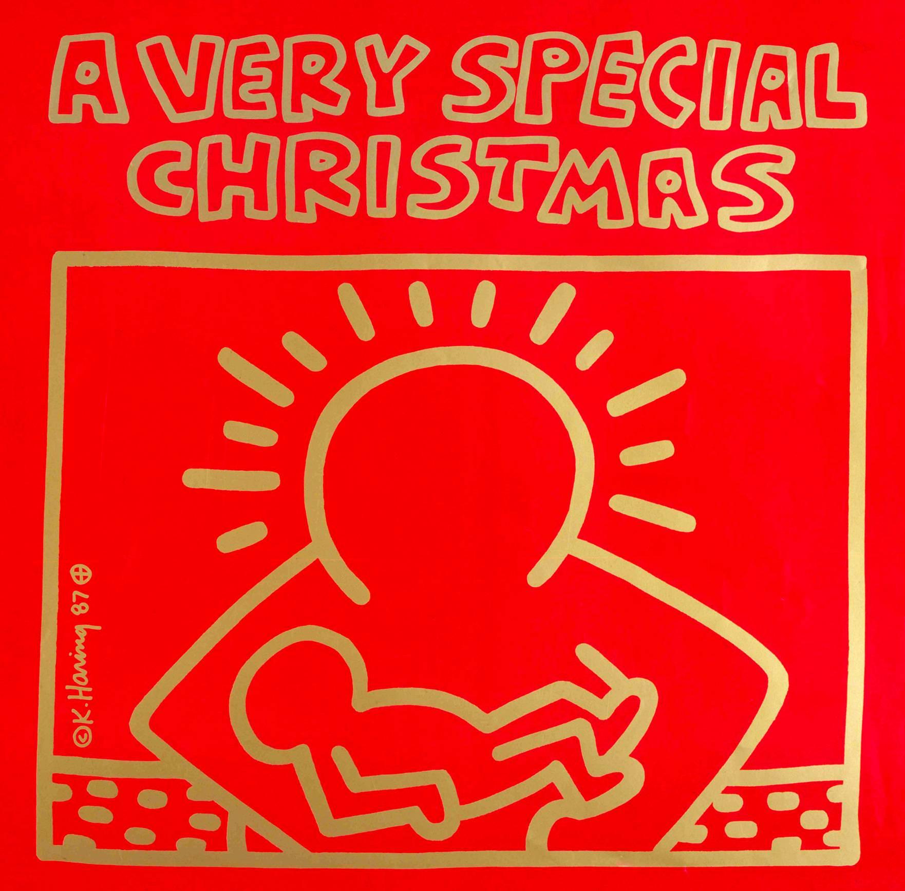 Original 1987 Vinyl-Schallplatte von Keith Haring:

Off-Set Lithographie auf Vinyl-Schallplattenhülle; gravierte Goldfolie.
12 x 12 Zoll.
Gedruckte Haring-Signatur in der Mitte unten links.

Insgesamt sehr guter Vintage-Zustand.

Enthält die