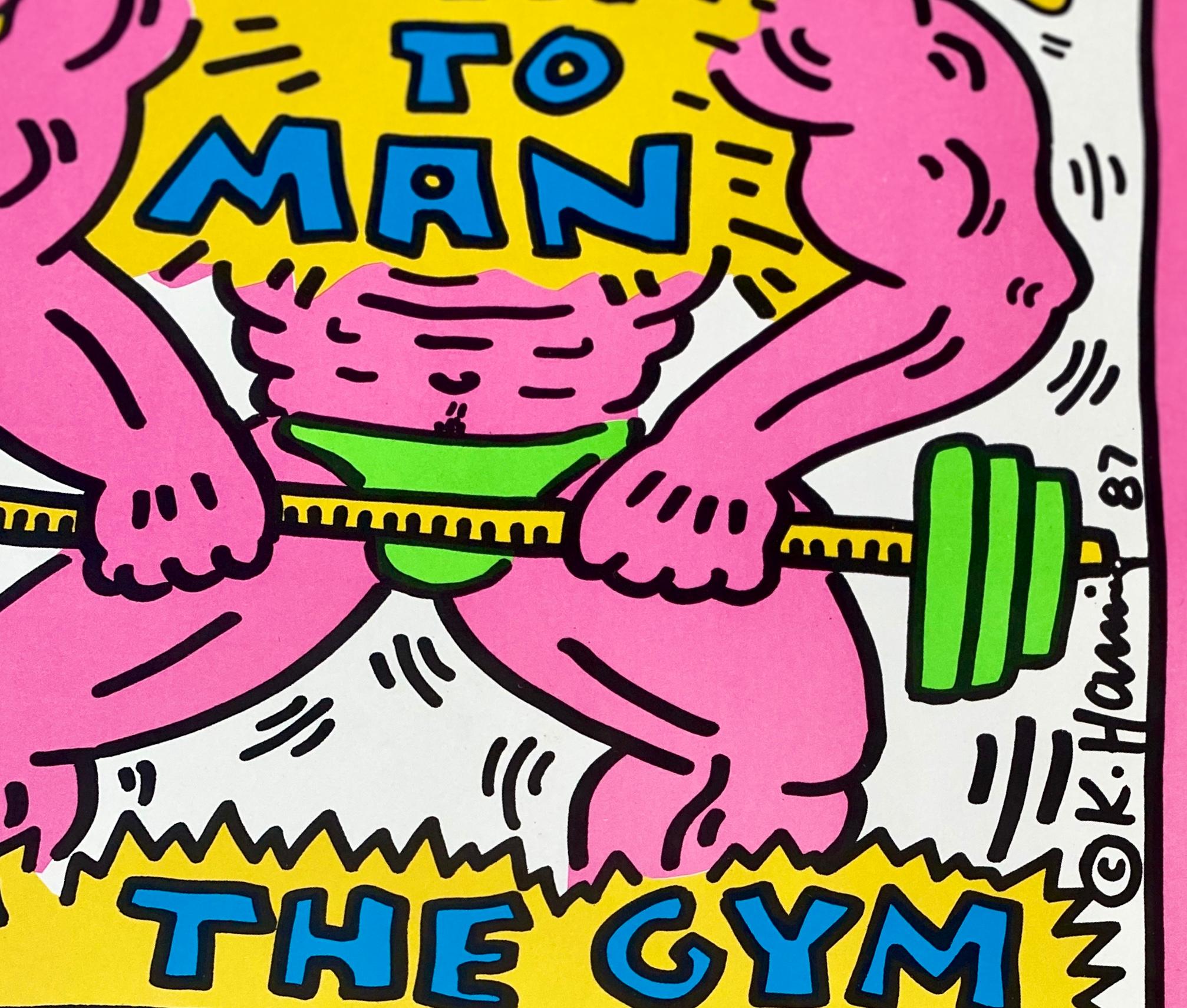 Keith Haring 'Man to Man' record art 1987:
A rare vinyl art cover featuring original artwork by Keith Haring. Truly vibrant colors that make for stand-out wall art. Looks very cool framed. 

Off-Set Lithograph on vinyl record jacket,