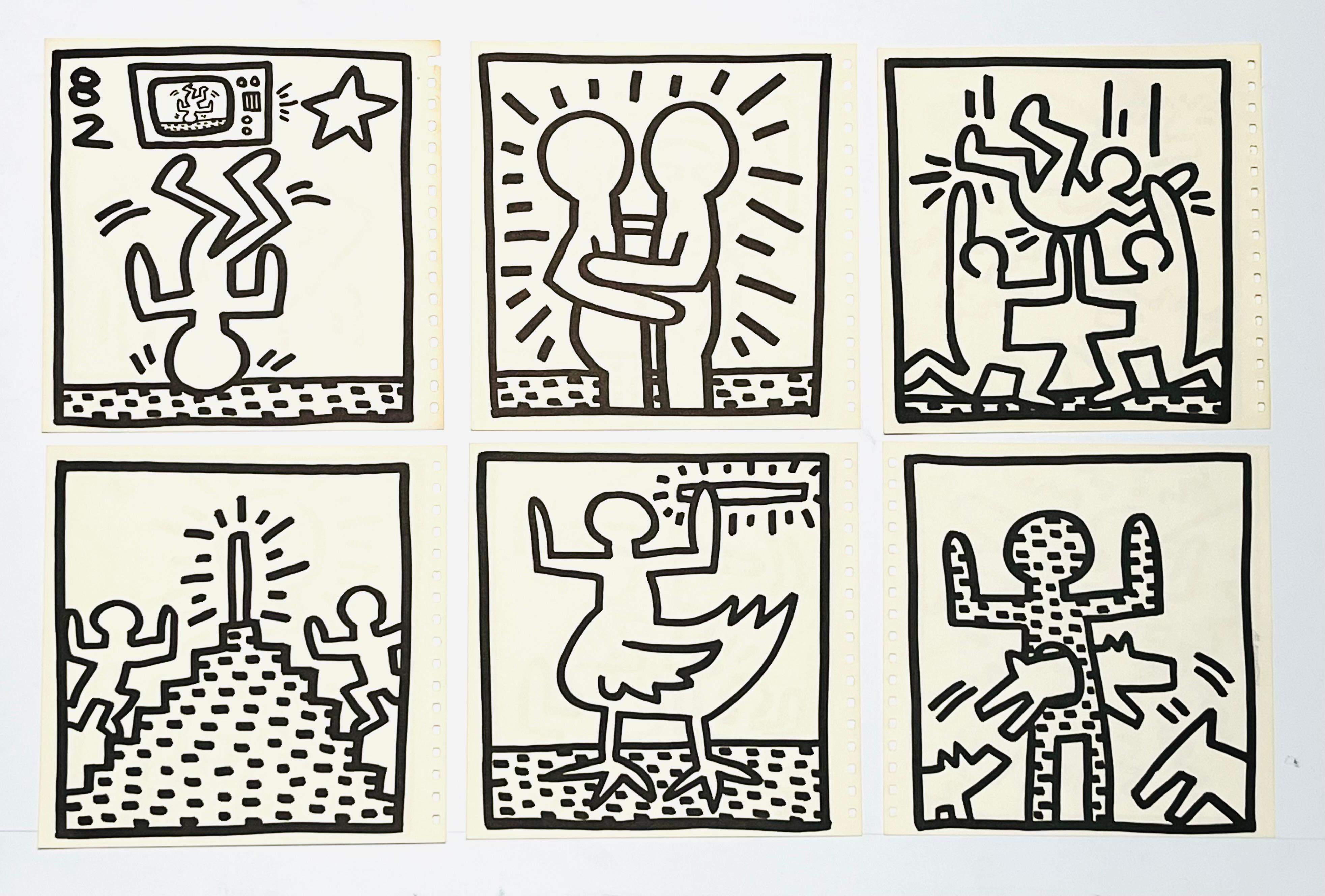 Keith Haring Tony Shafrazi 1982: set of 6 printed works:
A set of six, individual, double-sided lithographic inserts from the seminal, spiral bound 1982 Keith Haring Tony Shafrazi catalogue exploring Haring’s emergence onto the New York art scene.