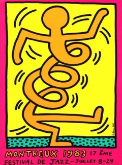 Affiche d'origine rose du festival de jazz de Montreux de Keith Haring, 1983