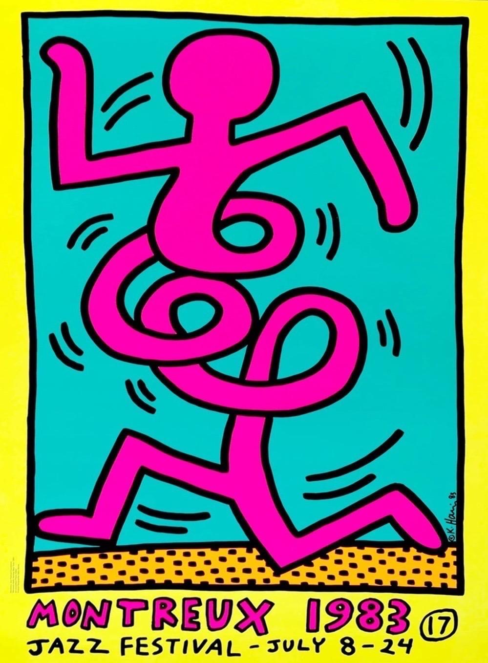 Affiche d'origine jaune du festival de jazz de Montreux de Keith Haring, 1983