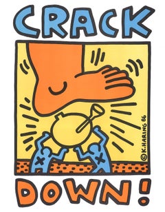 1986 After Keith Haring 'Crack Down' Pop Art Yellow,Orange USA Lithograph