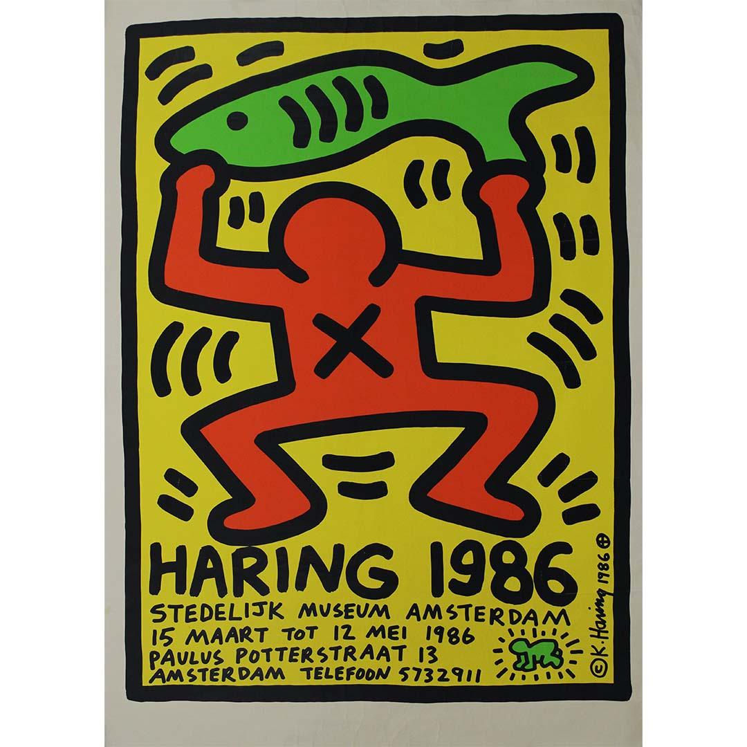 1986 Keith Haring « L'Homme et le Poisson » – Affiche originale de l'exposition