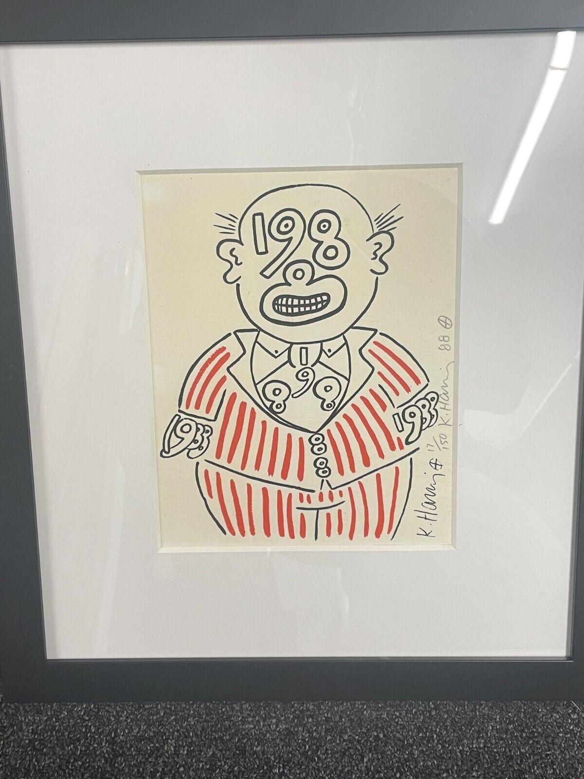 Artist: Keith Haring
Title: 1988 Man
Edition: Numbered from the edition of 150
Medium: Original screen-print in colors on wove paper
Publisher: Martin Lawrence Limited Editions
Year: 1988
Signature: Hand Signed numbered and dated by Keith