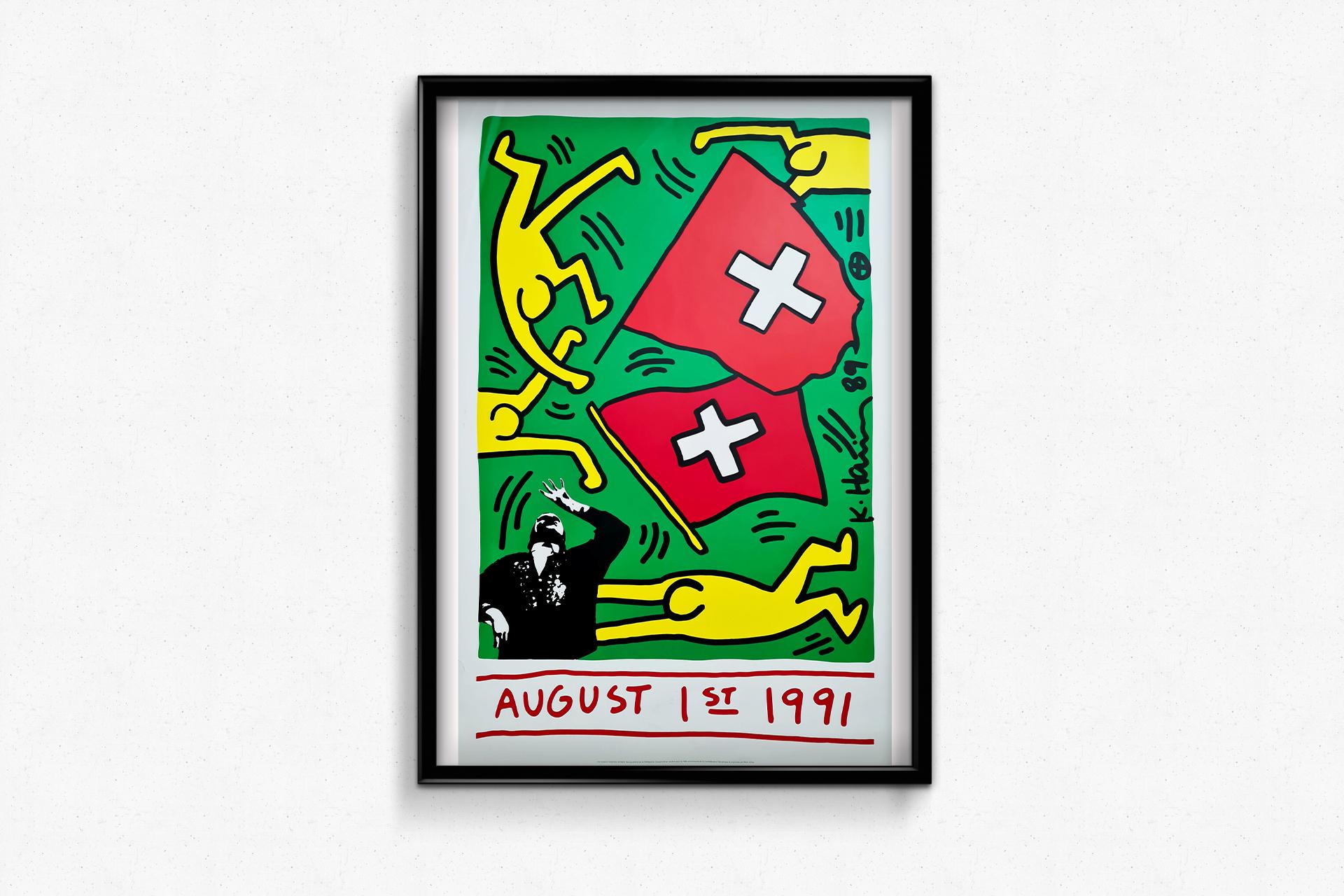 Affiche originale de 1991 réalisée par Keith Haring pour célébrer le jour national suisse 2