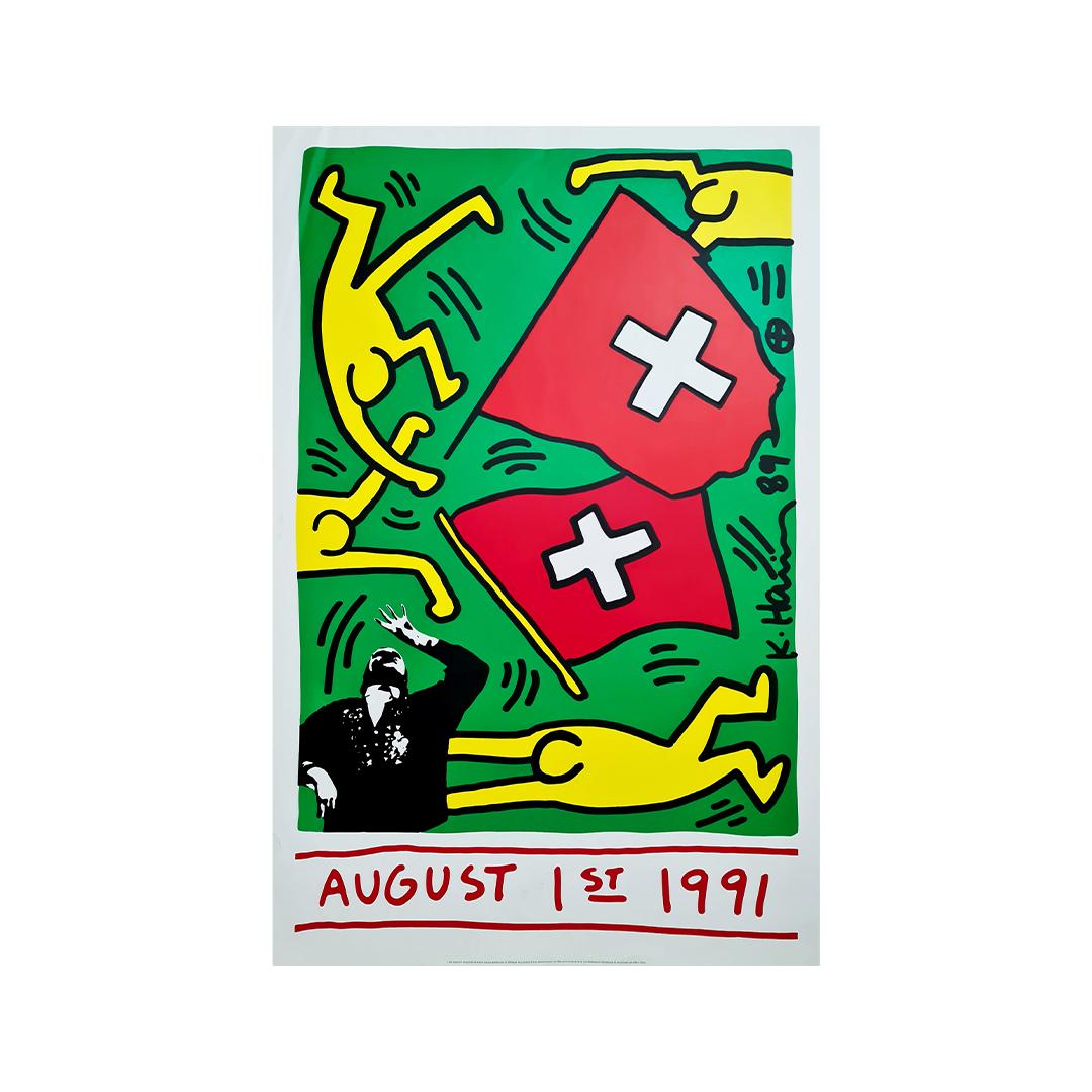 Une affiche exceptionnelle et très rare réalisée en 1989 par Keith Haring pour célébrer la fête nationale suisse ainsi que le 700e anniversaire de la Confédération helvétique.

Keith Haring 🇺🇸 (1958 - 1990) est un artiste majeur du XXe siècle.
Il