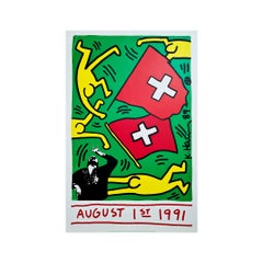 Affiche originale de 1991 réalisée par Keith Haring pour célébrer le jour national suisse