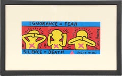 1998 Keith Haring 'Fight Aids' Pop Art Red, Yellow France Offset Lithograph 