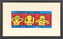 1998 Keith Haring 'Fight Aids' Pop Art Red, Yellow, Blue France Offset Lithograph