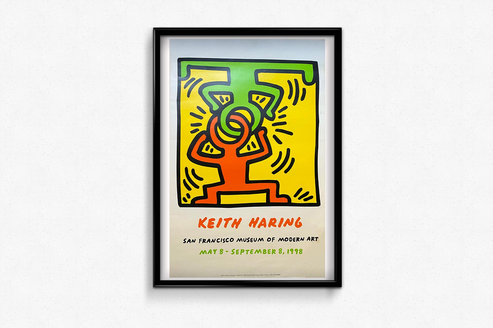 Poster for Keith Haring's exhibition at the San Francisco Museum of Modern Art in 1998. 

Keith Allen Haring was an American artist whose pop art emerged from the New York City graffiti subculture of the 1980s. His animated imagery has 