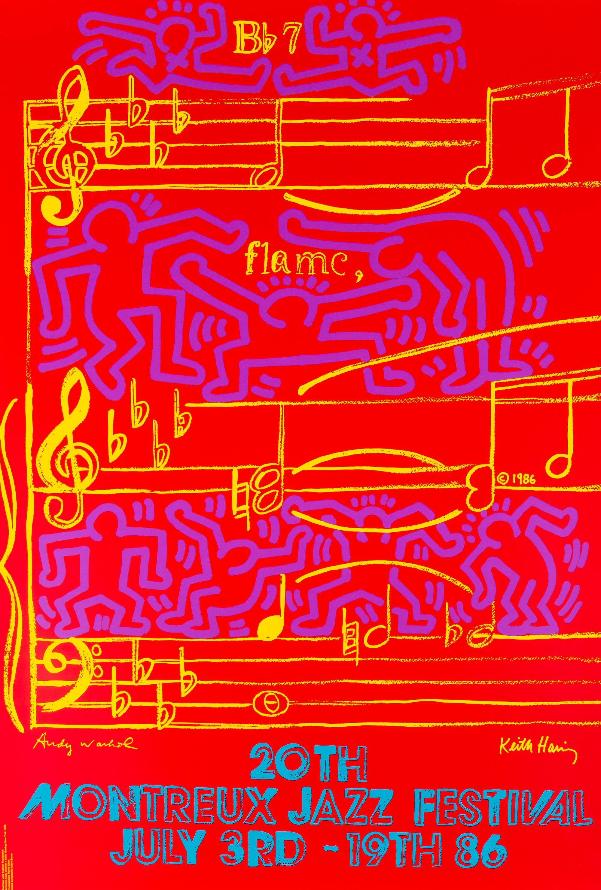 KEITH HARING, ANDY WARHOL
20th Montreux Jazz Festival, 1986

Screenprint in colours, on thick wove paper
Sheet :100.0 x 70.0 cm (39.4 × 27.6 in)