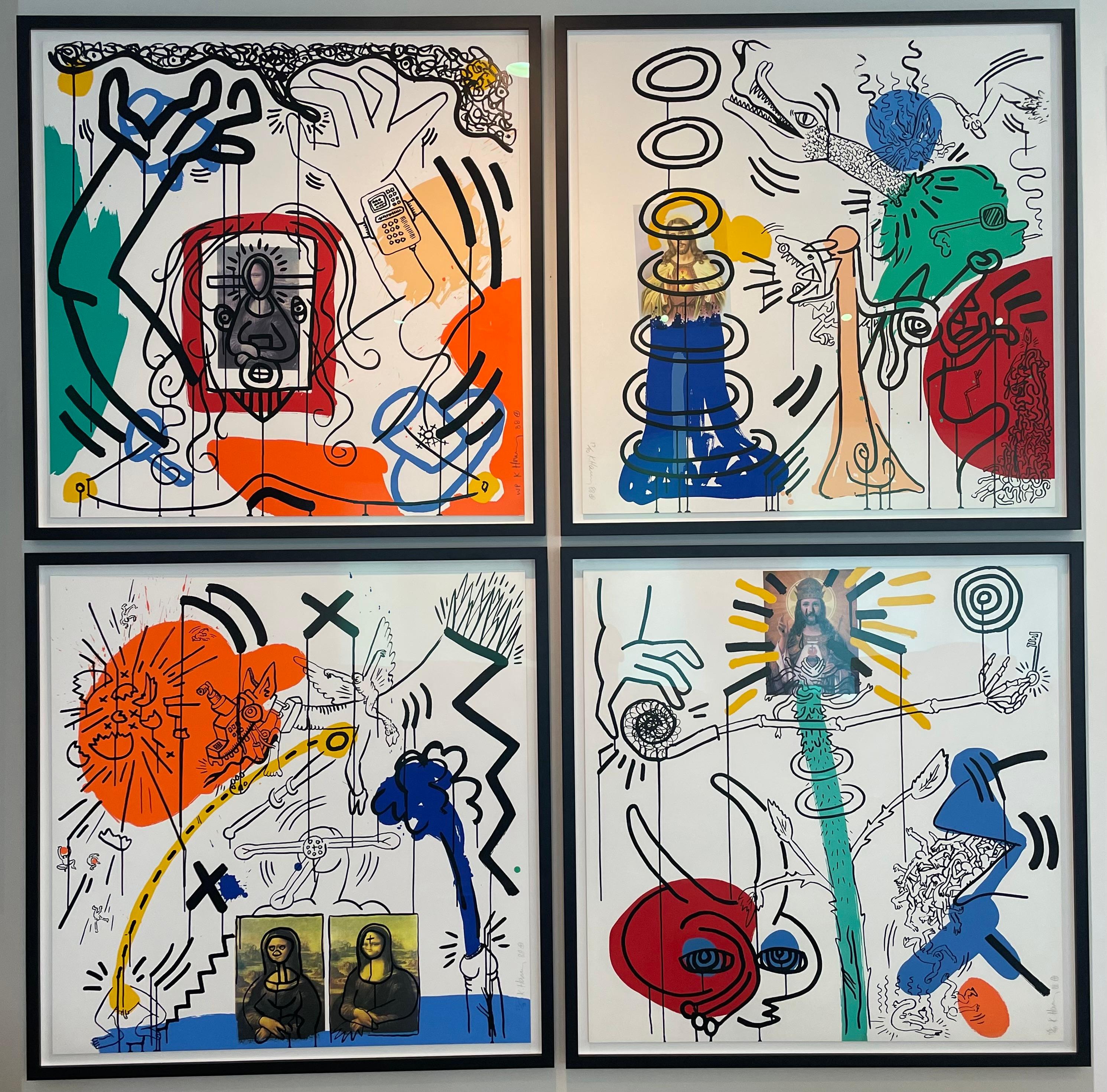 Artiste : Keith Haring 
Titre : Apocalypse 10
Taille :  38 × 38 in  96.5 × 96.5 cm
Support : Sérigraphie en couleurs sur Lenox Museum Board
Edition : 75 de 90 
Année : 1988
Notes : Signé à la main par l'artiste, Signé, numéroté et daté au crayon.