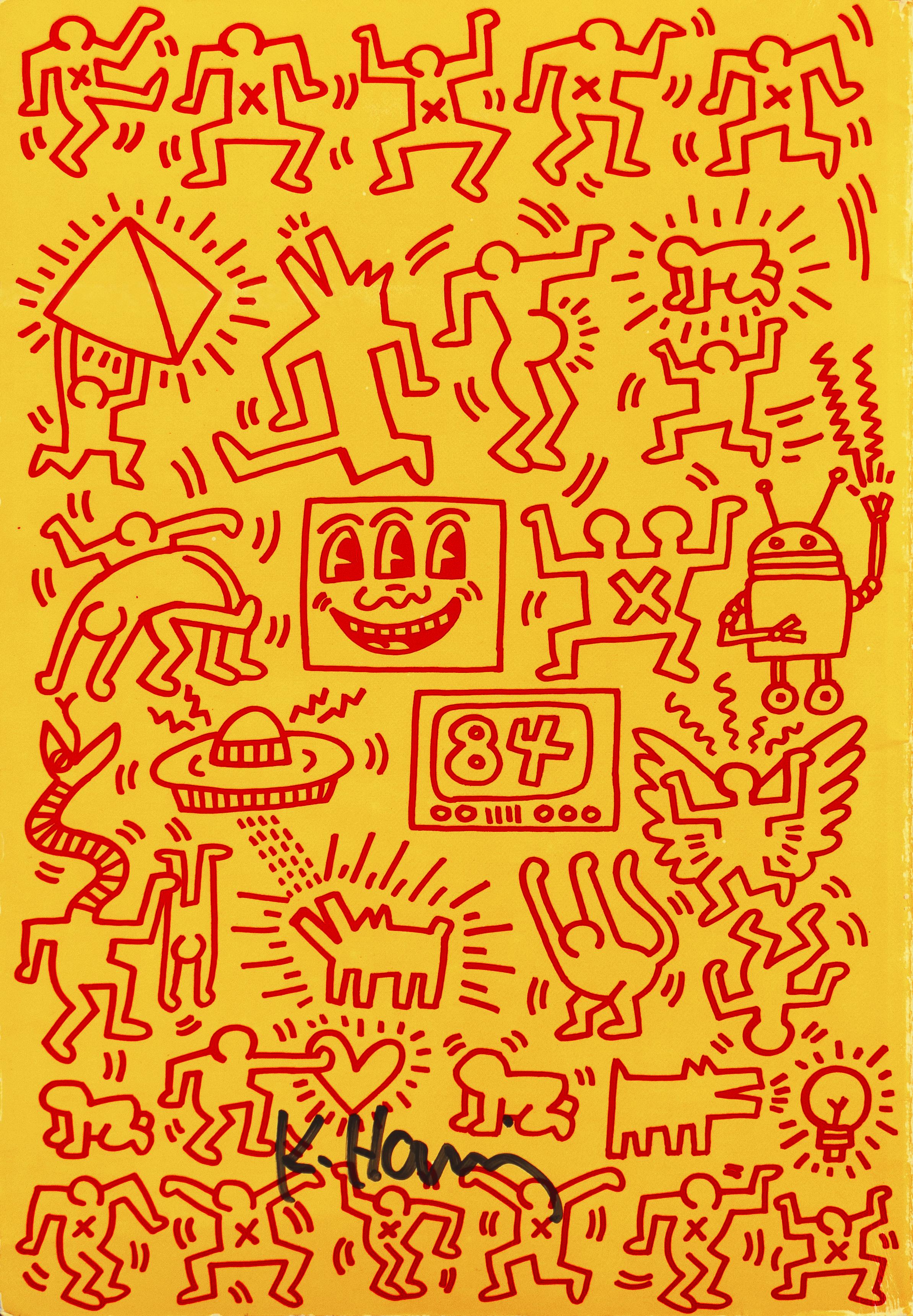 « Art in Transit », signé à la main par Haring, dessins de métro, New York, Pop Art - Print de Keith Haring