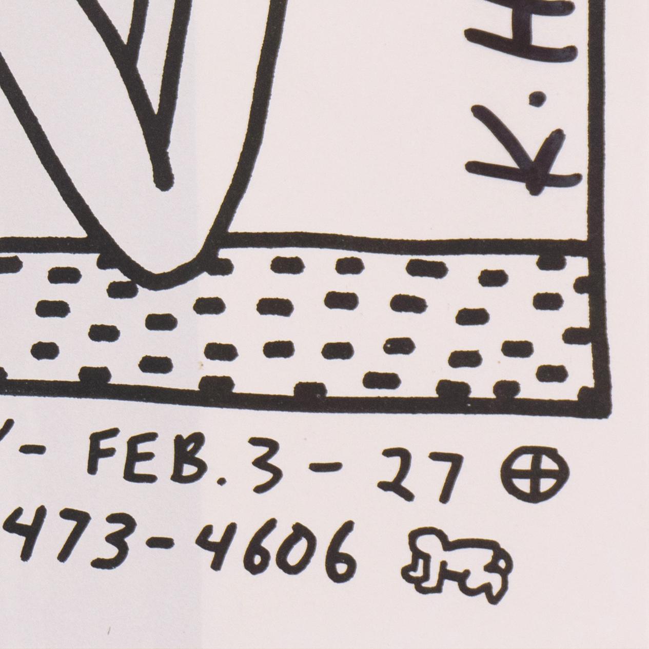 'At the Fun Gallery', Hand Signed by Haring, Subway Drawings, New York, Pop Art - Gray Figurative Print by Keith Haring