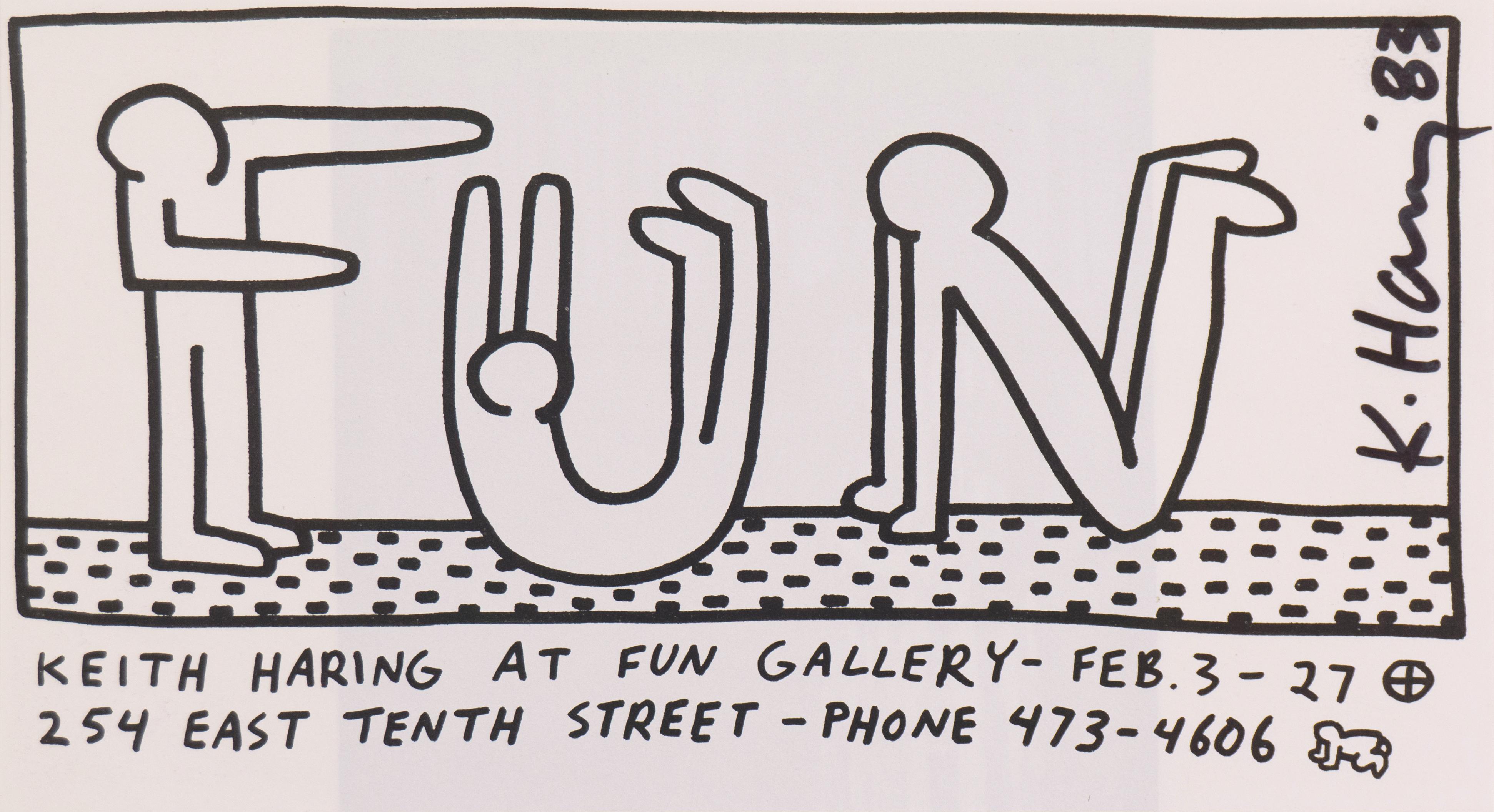 Keith Haring Figurative Print - 'At the Fun Gallery', Hand Signed by Haring, Subway Drawings, New York, Pop Art