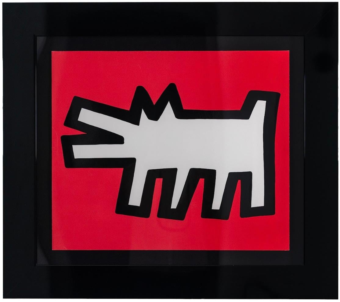 Keith Haring Animal Print - "Barking Dog (ICONS #3)" Late 20th century silkscreen with embossing