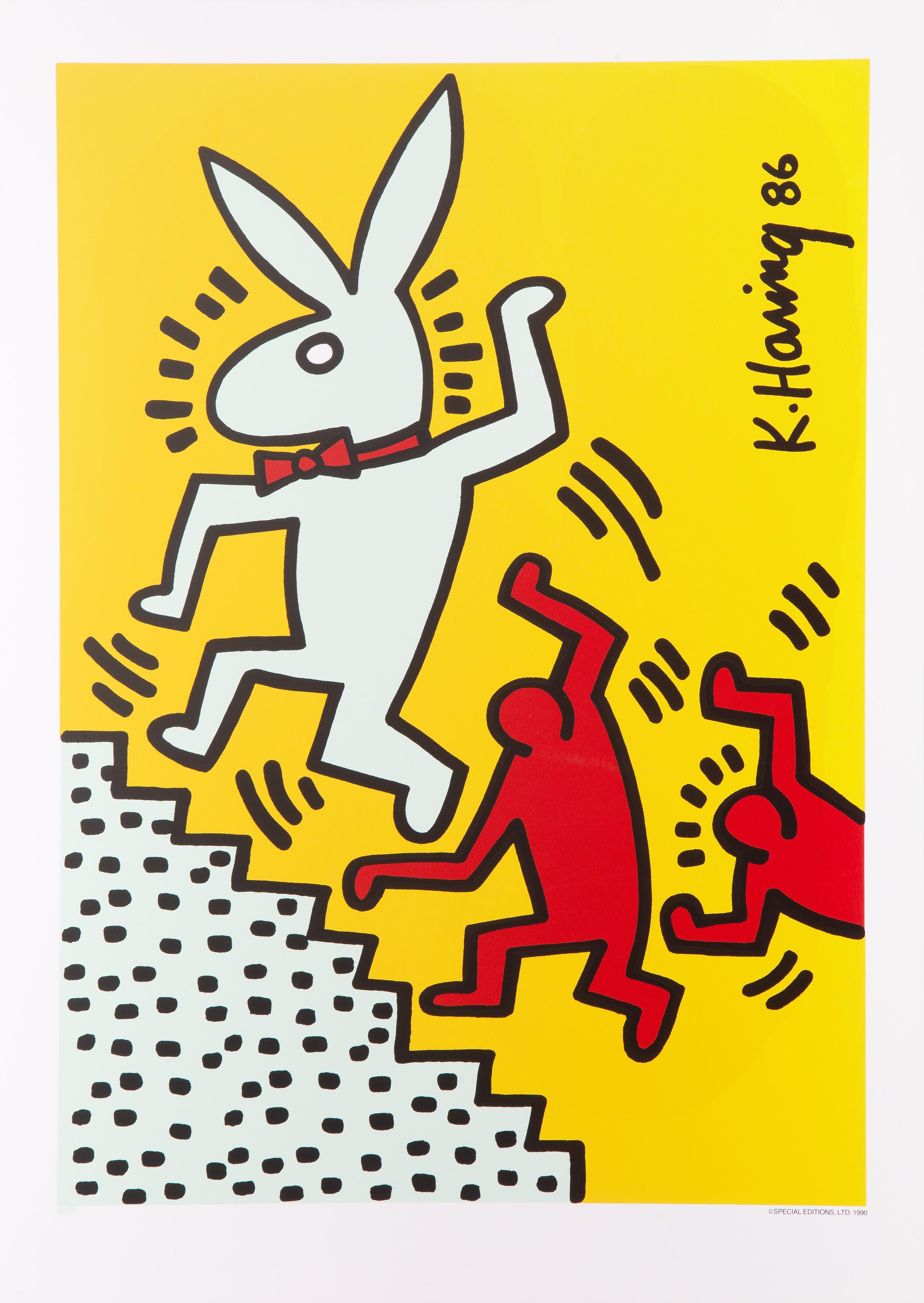 A limited edition silkscreen poster Keith Haring designed for Playboy. This limited edition run of 1000 was published in 1990 by Special Editions Ltd. The signature and date is in the printing. The sheet size is 32 x 23 inches and the Image size is