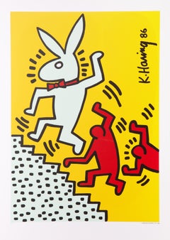 Retro Bunny On The Run, Silkscreen Poster by Keith Haring 1990
