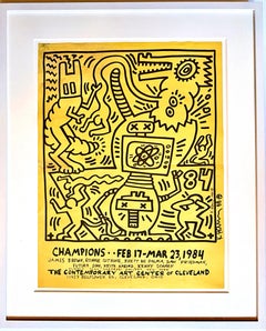 Champions, famed 1984 Exhibition Invitation (Hand signed by Keith Haring) Framed
