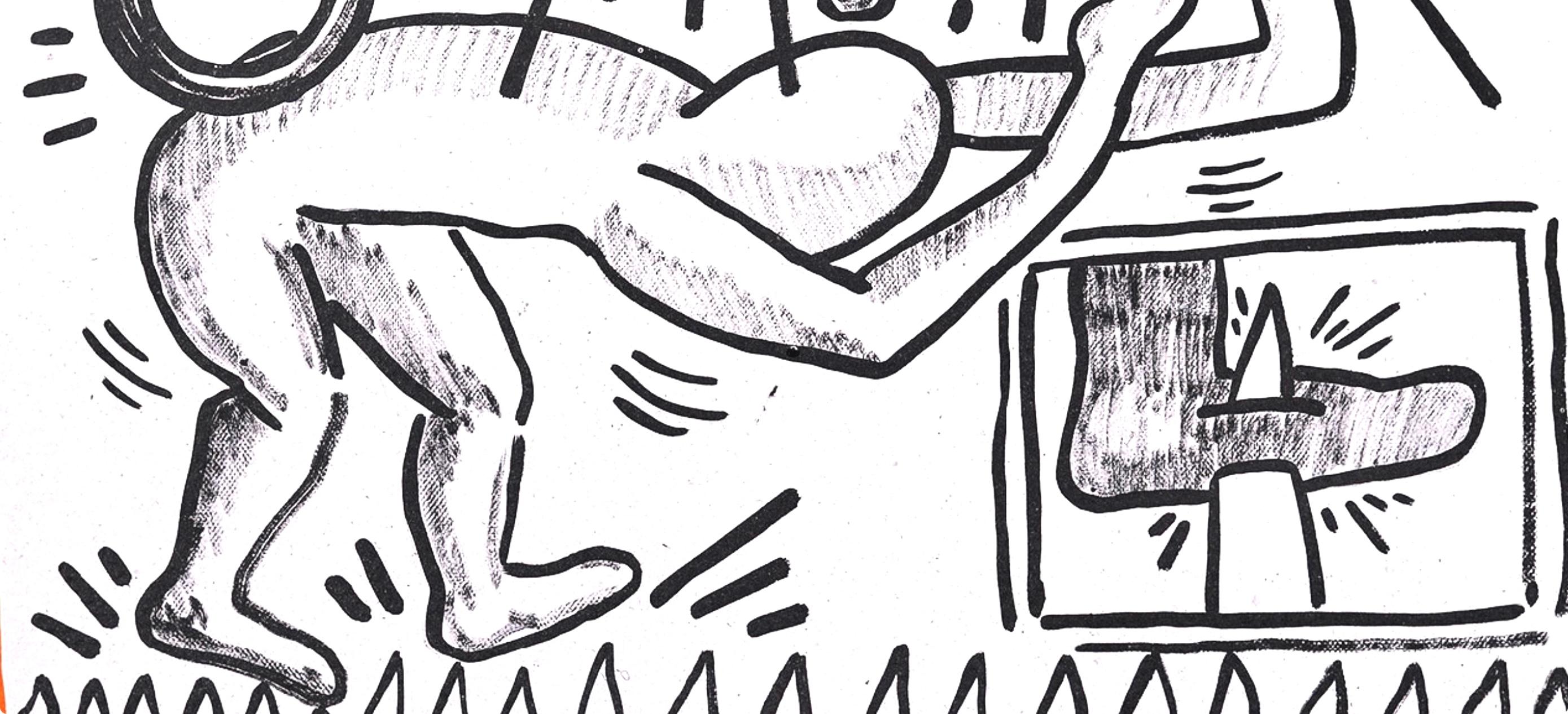 Composición, Contra viento y marea - Figurative Print Beige de Keith Haring