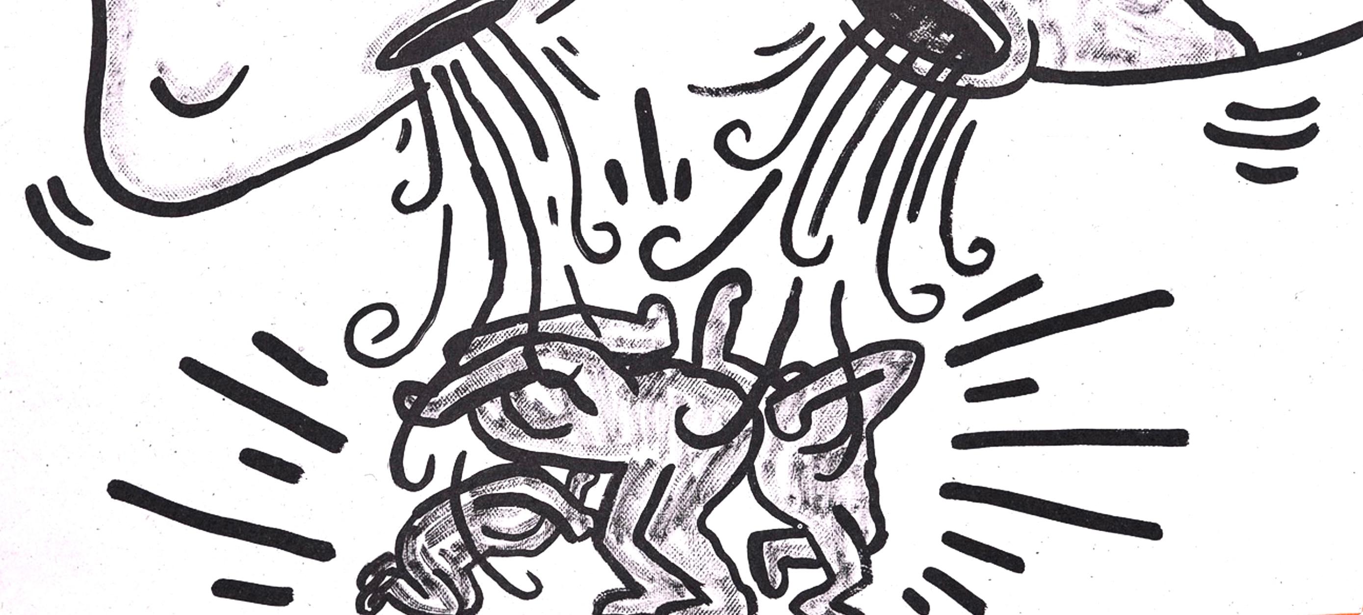 Composición, Contra viento y marea - Figurative Print Beige de Keith Haring