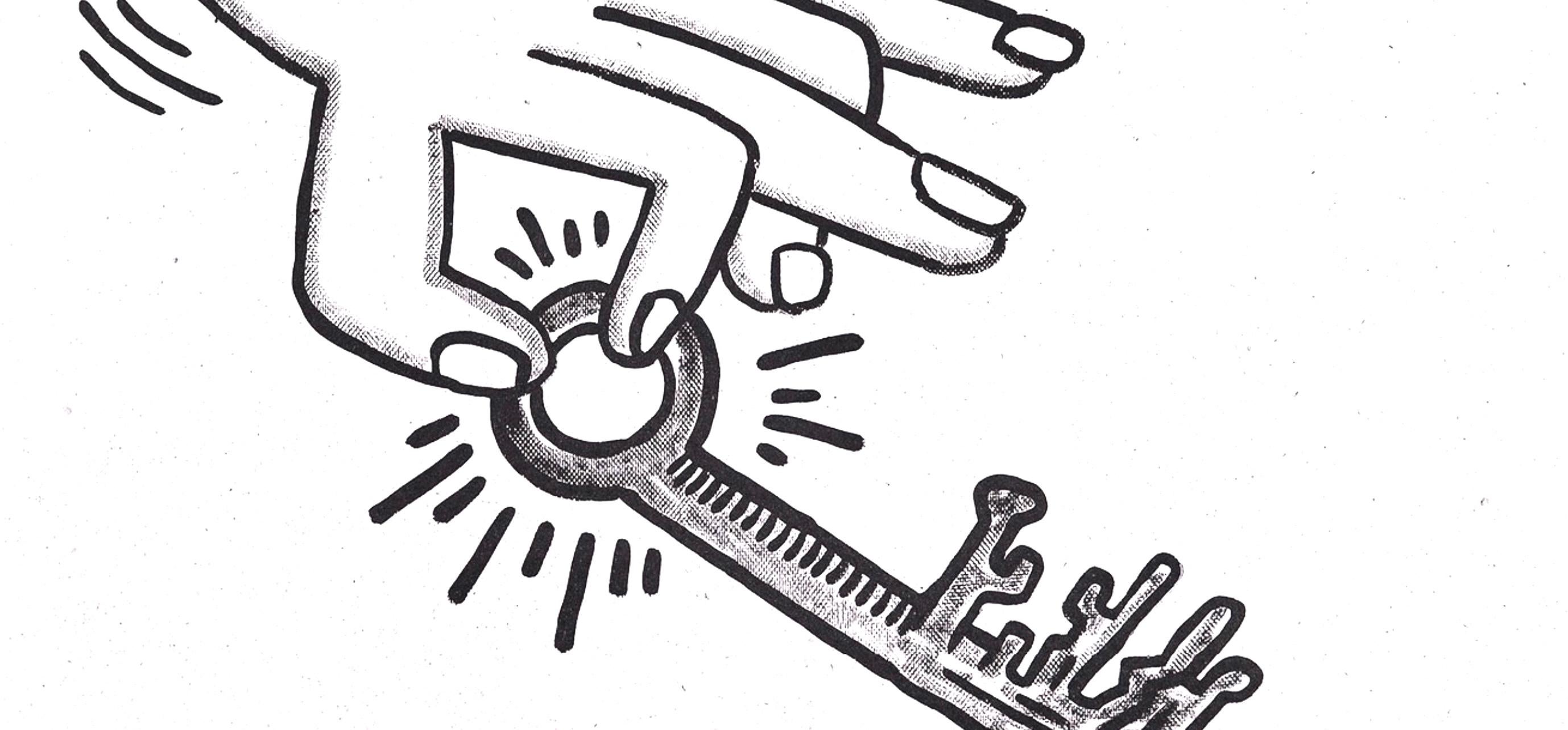 Composición, Contra viento y marea - Figurative Print Naranja de Keith Haring