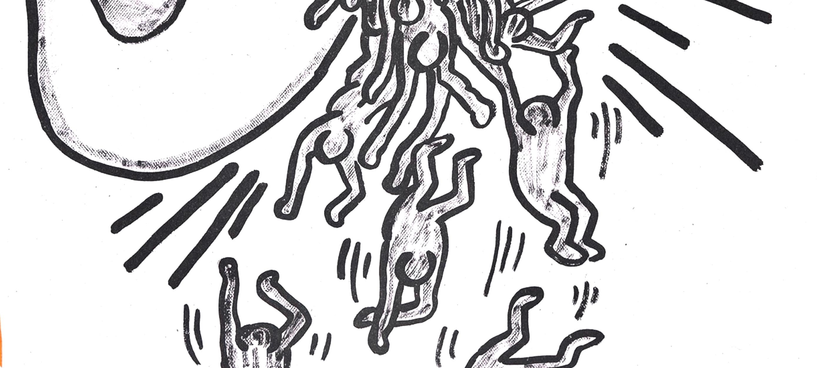 Composición, Contra viento y marea - Figurative Print Naranja de Keith Haring