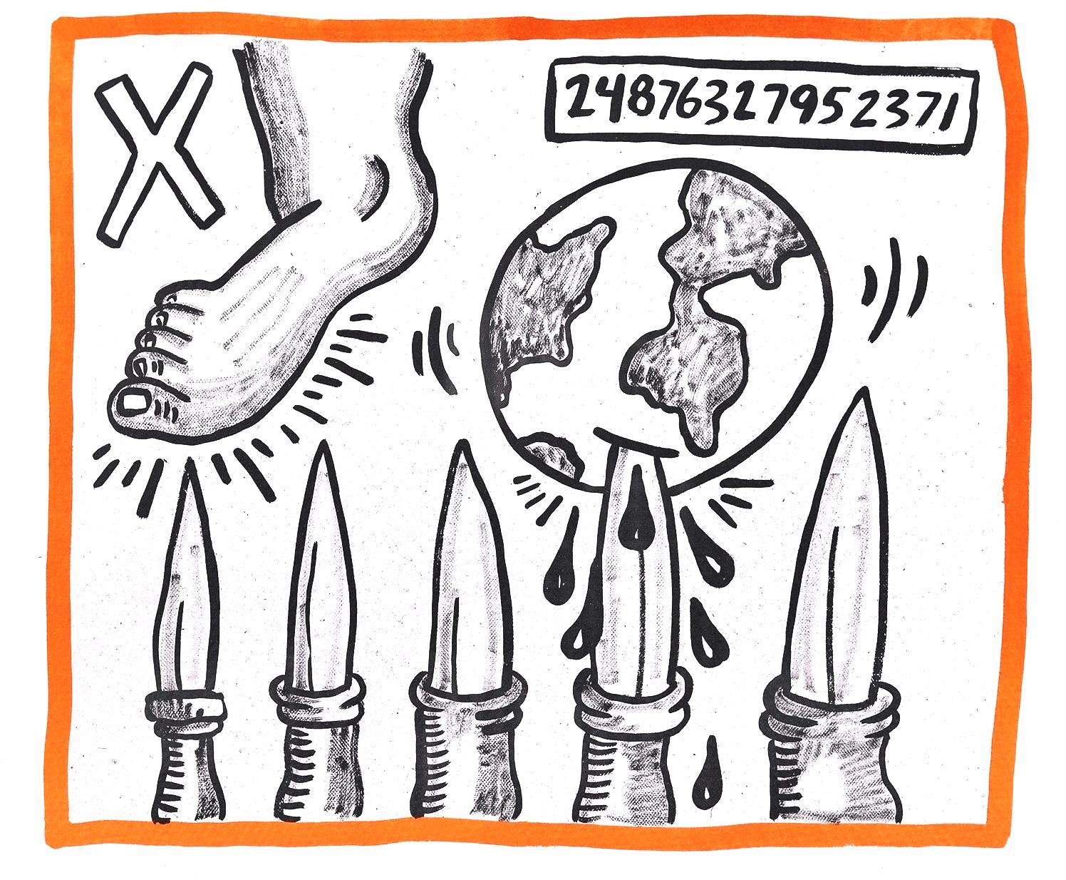 Figurative Print de Keith Haring - Composición, Contra viento y marea